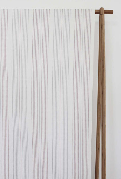 Else-Peony- WHT -  Linen curtain fabric, Pale Pink & Grey stripes