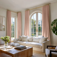Living room decorated with pink made to measure curtains in cotton fabric