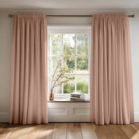 Muted pink curtains made of Amara Peony Powder Cotton fabric