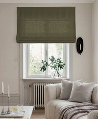 Pine Green 100% Linen Roman blind. Bea Pine by Ada & Ina Fabrics