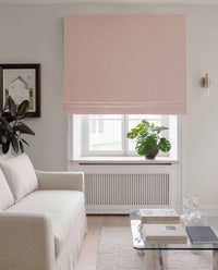 Pink Linen Roman blind blackout lined - pre-washed 100% linen. Bianco Dusky Rose by Ada & Ina.
