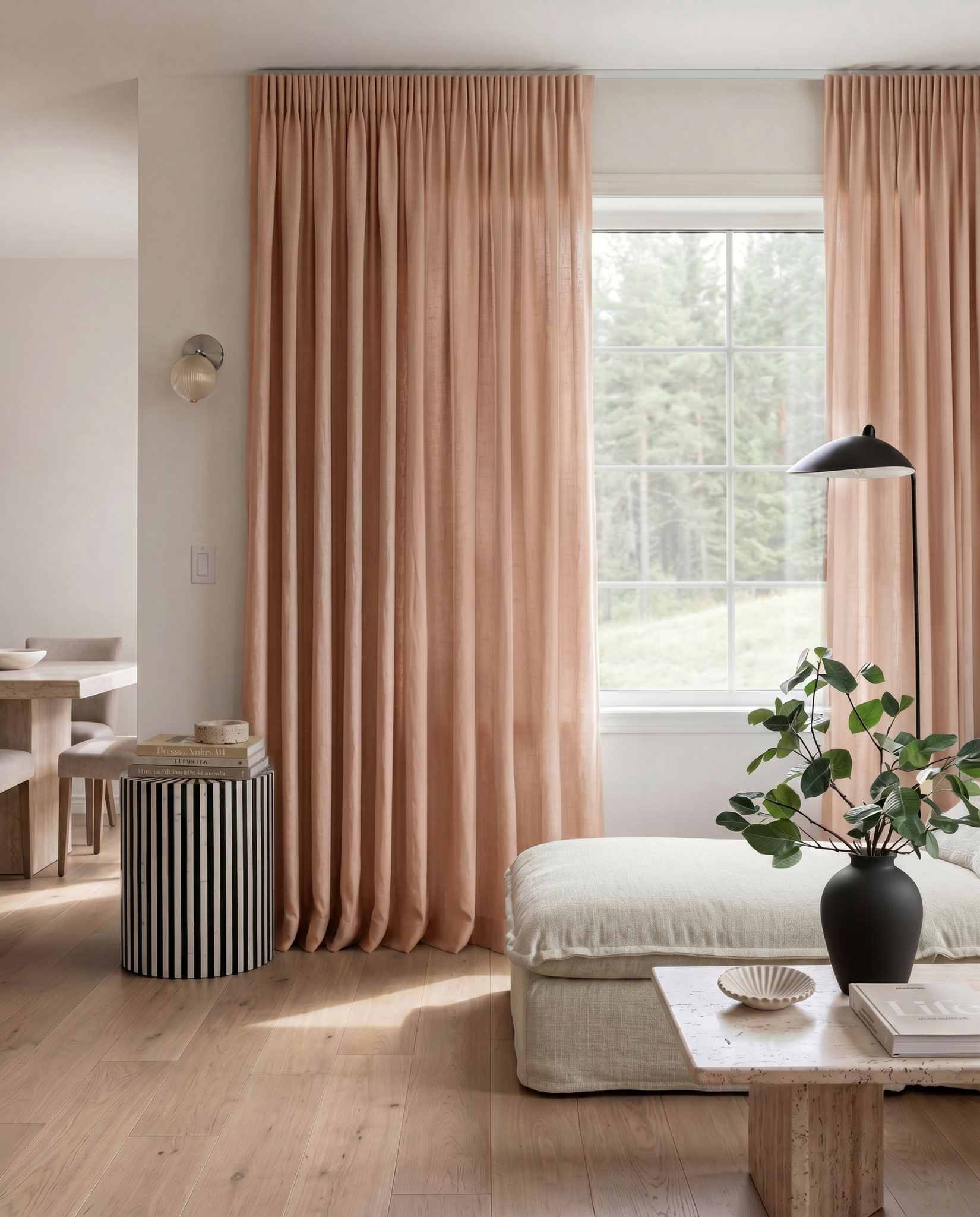Pink Pleated linen curtains. Made of soft Linen Cotton fabric Enni Summer Rose by Ada & Ina