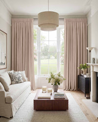 Pink Made to measure linen curtains for Living room and Bedroom. Blackout lined. Greta Rose Fog.