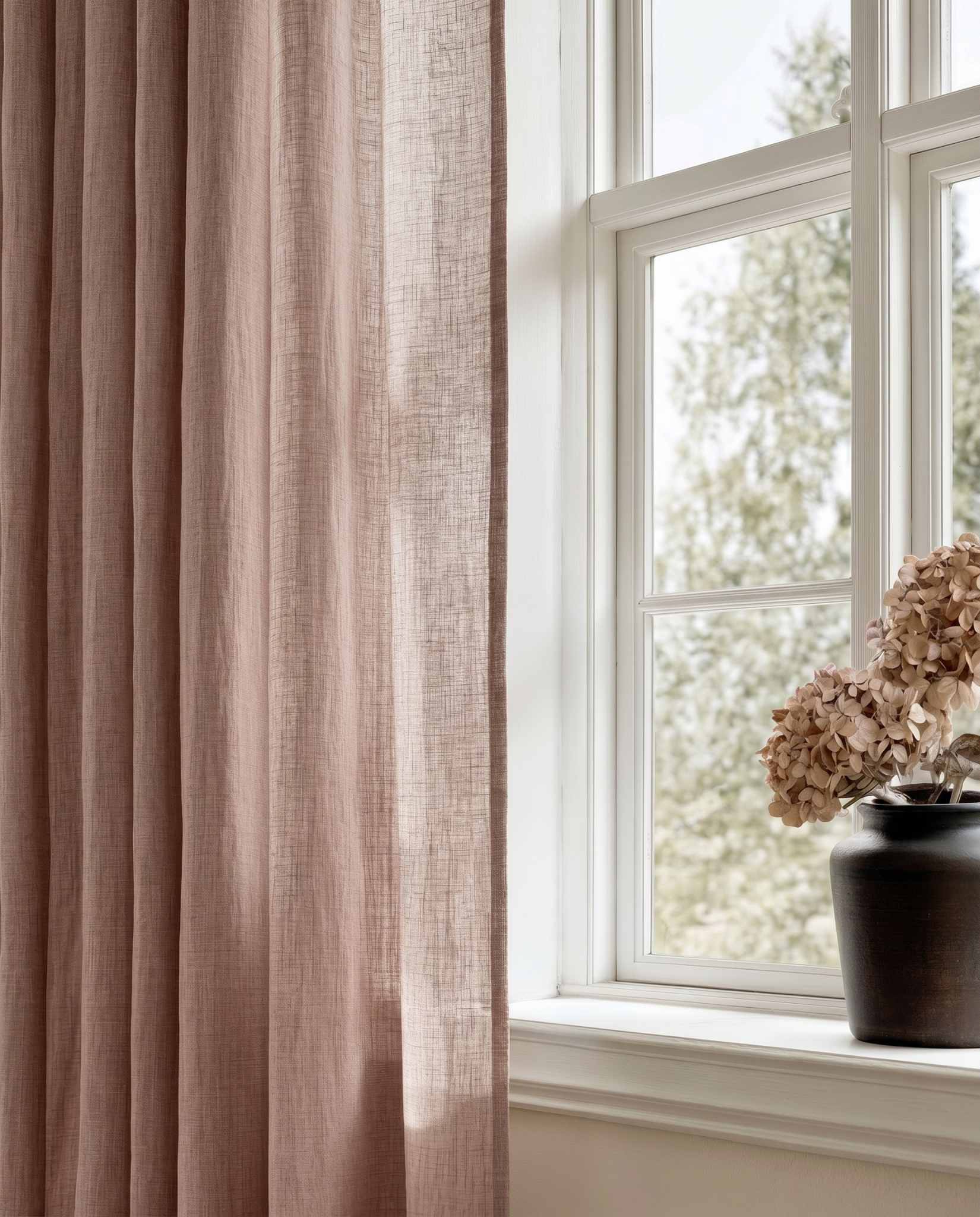 Pink Linen Curtains close-up. Mariana Wild Peony by Ada & Ina