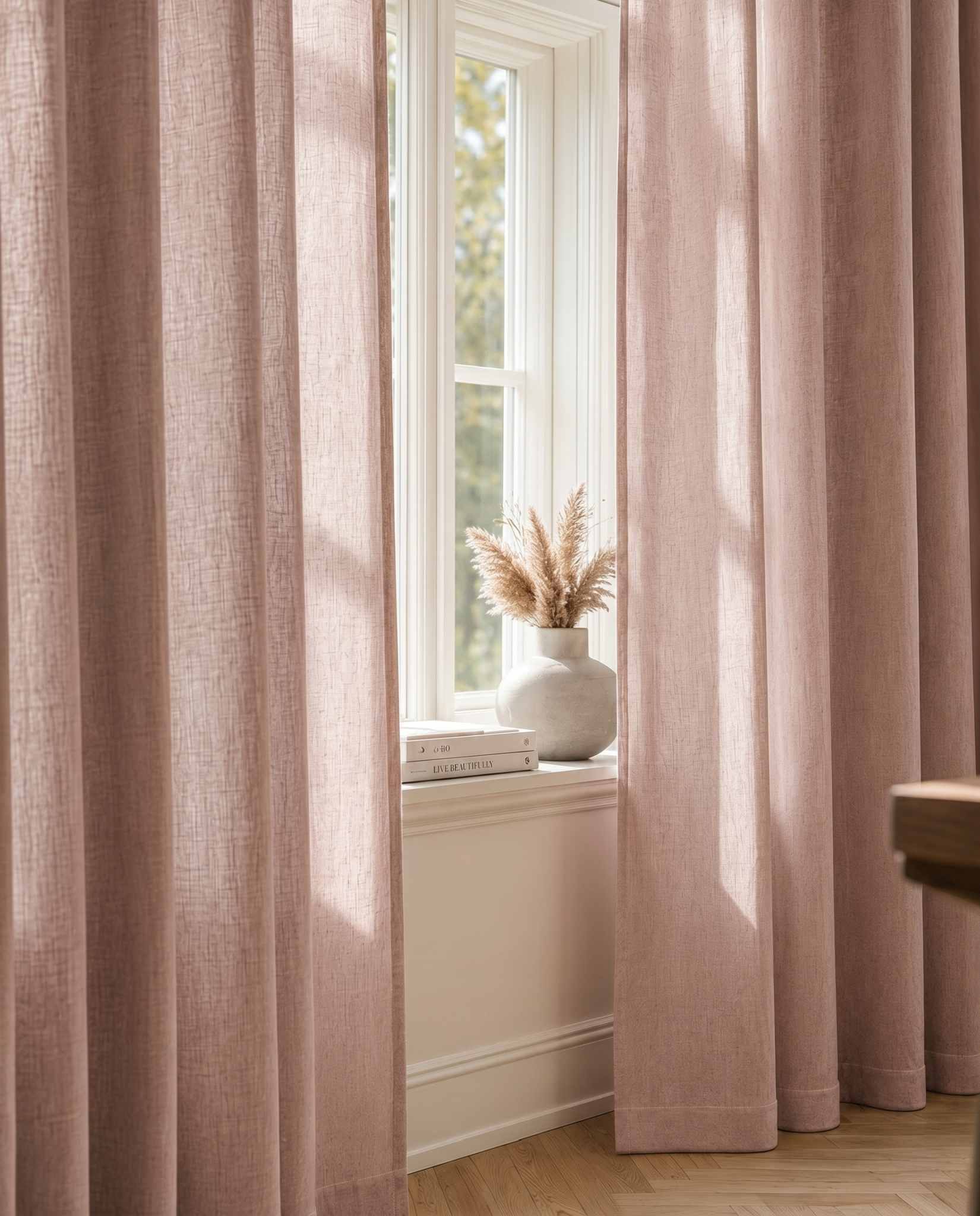Pink Lined Linen curtains. Linara Wild Rose by Ada & Ina