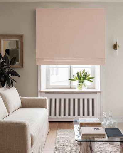 Pink 100% Linen Roman Blind with Blackout lining. Bea Powder Pink by Ada & Ina Fabrics