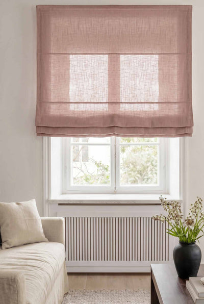 Pink Linen Roman blind. Linara Wild Rose by Ada & Ina