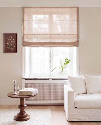 Pink Linen Roman blind. Made of 280 cm wide soft 100% Linen fabric Vilgot Dusty Rose by Ada & Ina