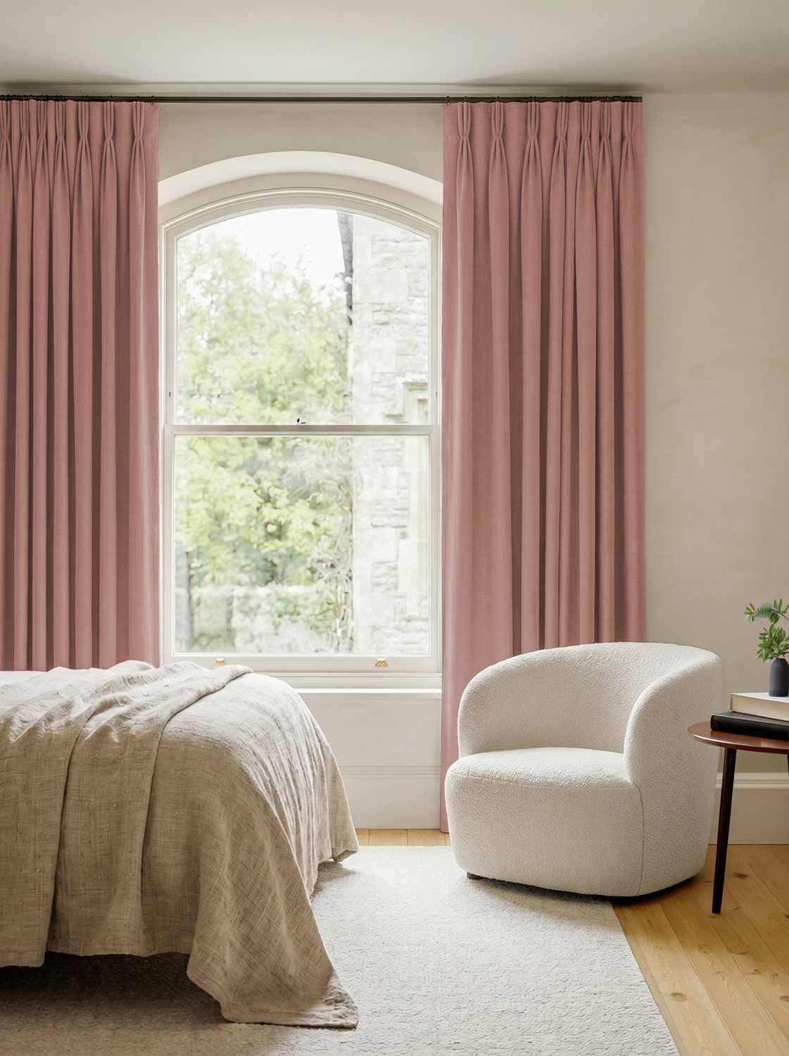 Bea Rhubarb  - Triple Pleat Linen Curtains