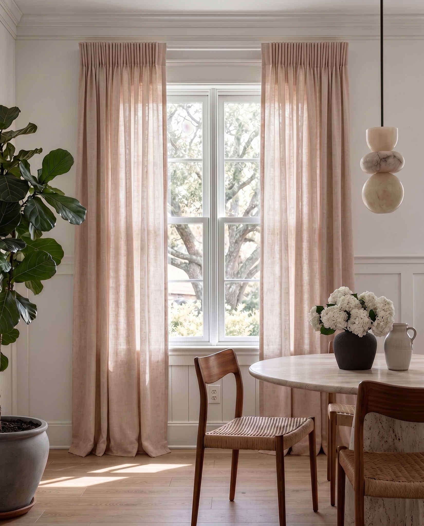 Pink 100% Linen Unlined curtains - Pencil pleat heading. Bea Powder Pink by Ada & Ina