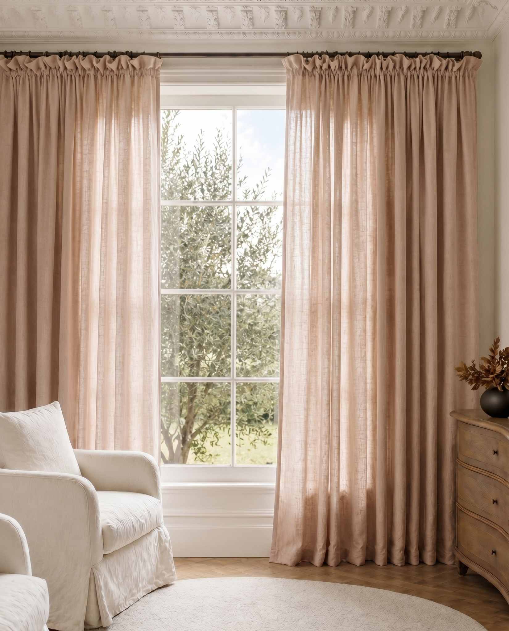 Pink Wide Linen Curtains. Made of double width 280 cm wide soft pure linen fabric Vilgot Dusty Rose by Ada & Ina