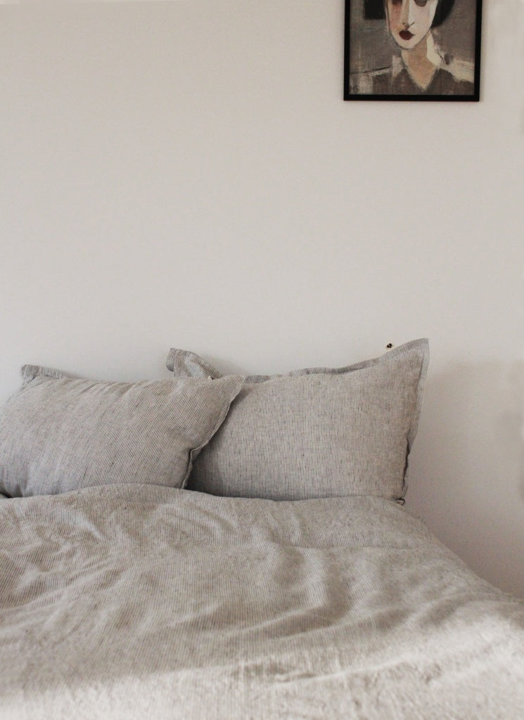 Linen Duvet Cover King, Pinstripe