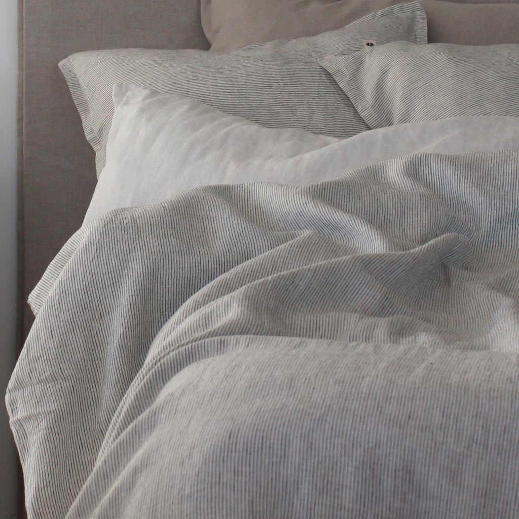 Linen Duvet Cover King, Pinstripe