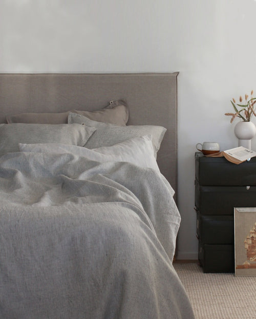 Linen Duvet Cover Single, Pinstripe