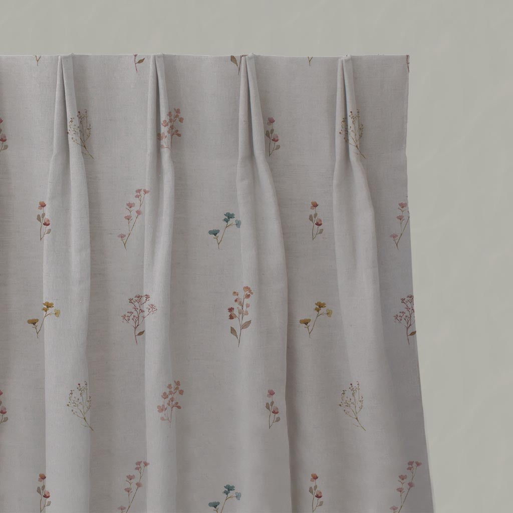 Multi-Coloured Floral Linen Pleated Curtain - Bridget-NAT - Natural base fabric.