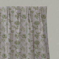 Green Floral Linen Pleated Curtain - Cirian Khaki - Natural base fabric.