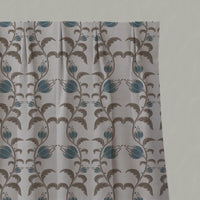 Blue and Brown Patterned Linen Gathered Curtain - Dana Blue Pebble  - Natural base fabric.
