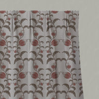 Red and Brown Patterned Linen Pleated Curtain - Dana Red Pebble  - Natural base fabric.