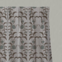 Green and Brown Patterned Linen Gathered Curtain - Dana Sage Pebble  - Natural base fabric.