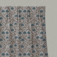 Blue Floral Linen Pleated Curtain - GoldMae Blue Stone - Natural base fabric.