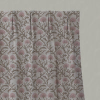 Pink Floral Linen Pleated Curtain - GoldMae Dusty Pink - Natural base fabric.