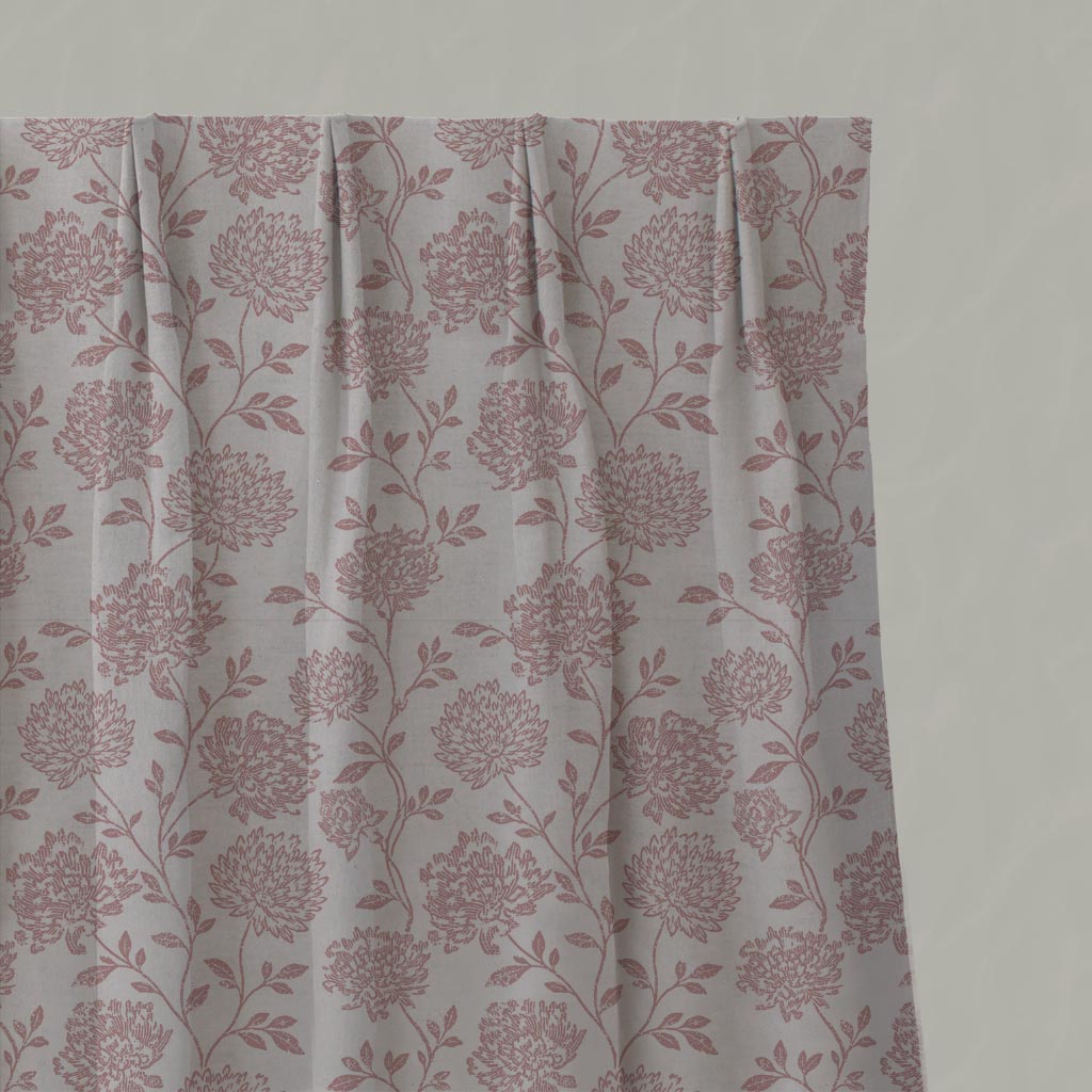 Pink Floral Linen Pleated Curtain - Hulsey Dusty Pink - Natural base fabric.