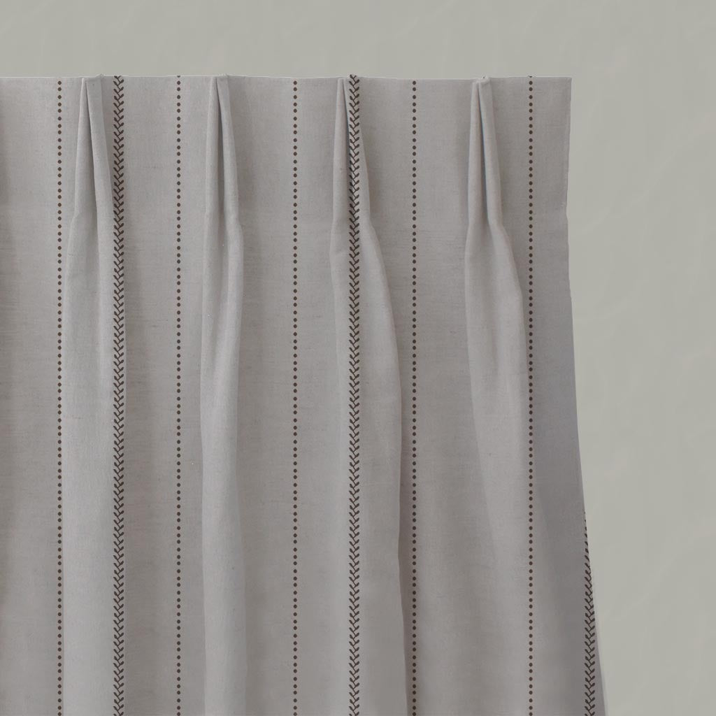 Brown Patterned Linen Pleated Curtain - Inari Umbre - Natural base fabric.