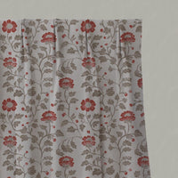 Red Floral Linen Pleated Curtain - Islie Crimson Red - Natural base fabric.