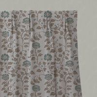 Light Green Floral Linen Pleated Curtain - Islie Sage - Natural base fabric.