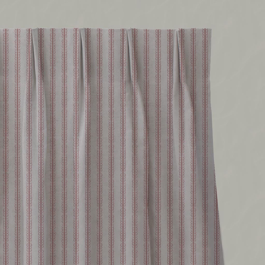 Pink Striped Linen Pleated Curtain - Kamillah Dusty Pink - Natural base fabric.