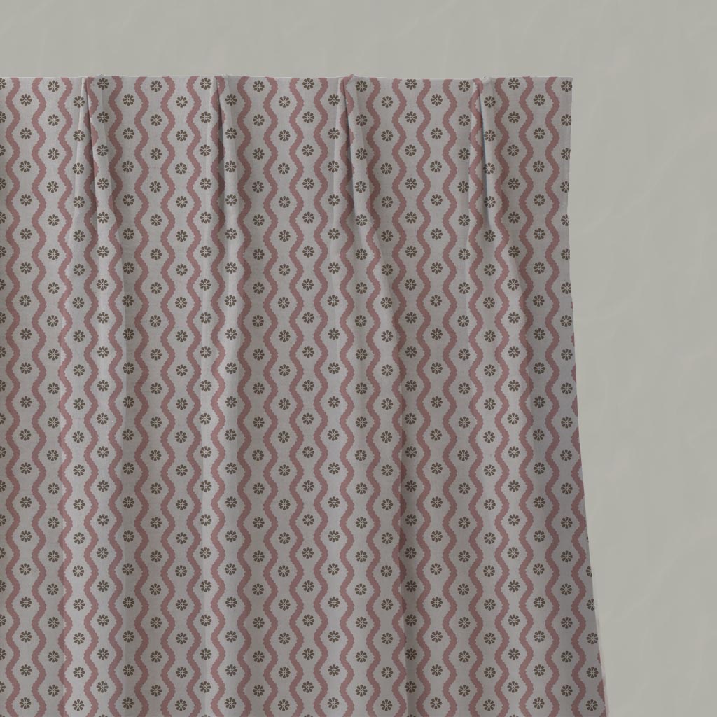 Pink Abstract Linen Pleated Curtain - Kirabe Dusty Pink - Natural base fabric.