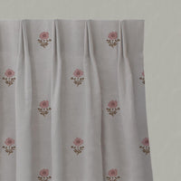 Pink and Brown Floral Linen Pleated Curtain - Ksandra Pink Sand - Natural base fabric.