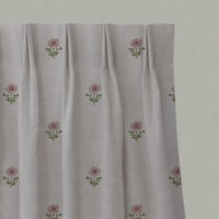 Pink Floral Linen Pleated Curtain - Ksandra Pink - Natural base fabric.