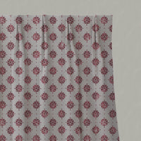 Red Abstract Floral Linen Plreated Curtain - Lany Wine  - Natural base fabric.