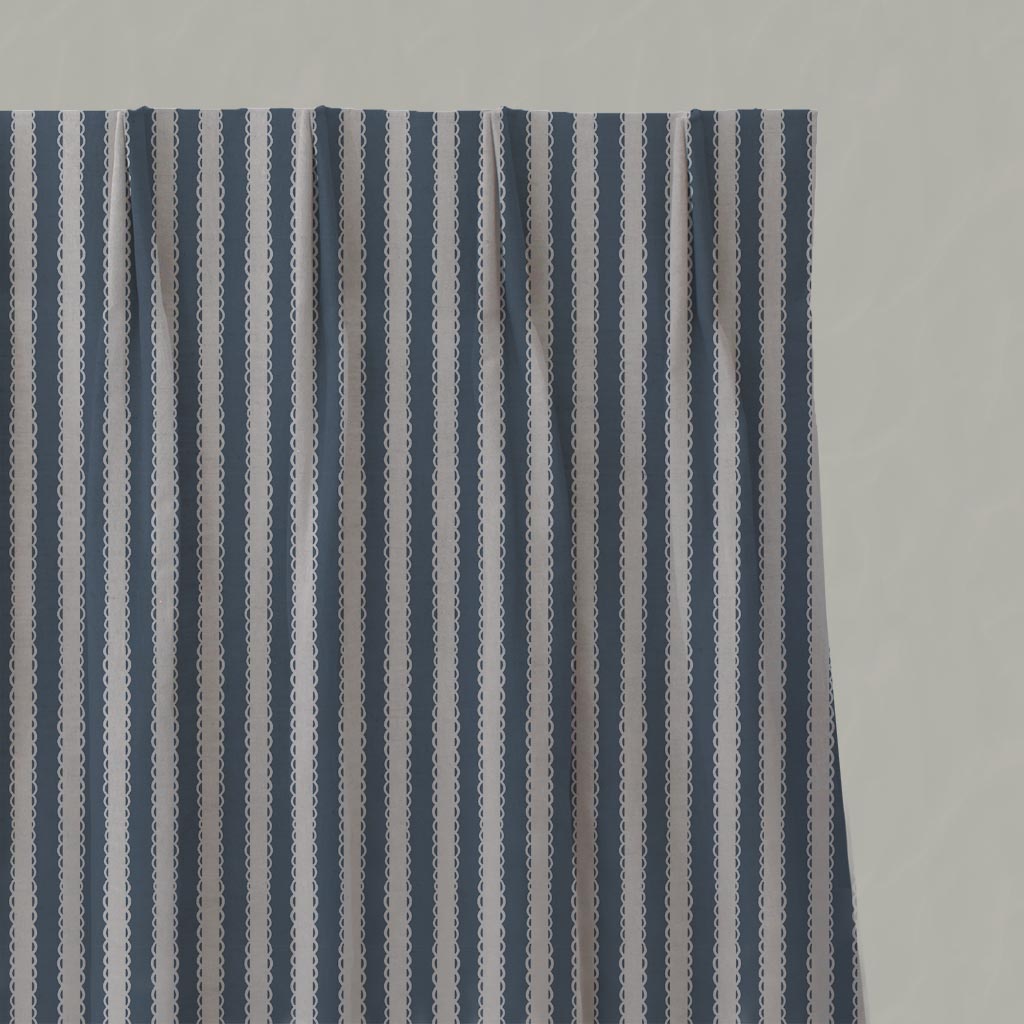 Blue Striped Linen Pleated Curtain - Lisabella Denim - Natural base fabric.