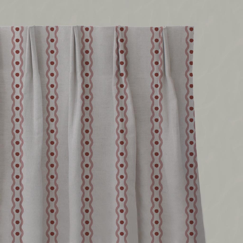 Pink Abstract Striped Linen Pleated Curtain - Margarie Pink - Natural base fabric.