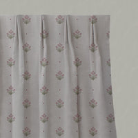 Red Floral Linen Pleated Curtain - Maryam Wine - Natural base fabric.