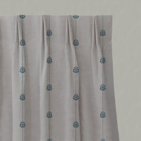 Blue Patterned Stripe Linen Pleated Curtain - Maybel Blue Stone - Natural base fabric.