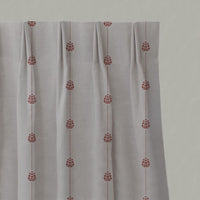Red Patterned Stripe Linen Pleated Curtain - Maybel Crimson Red - Natural base fabric.