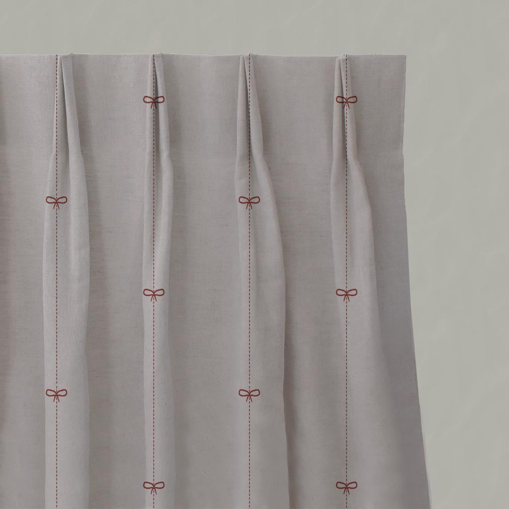 Red Striped Linen Pleated Curtain - Mimmi Crimson Red - Natural base fabric.