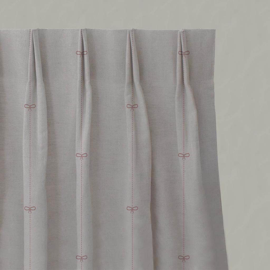 Pink Striped Linen Pleated Curtain - Mimmi Dusty Pink - Natural base fabric.