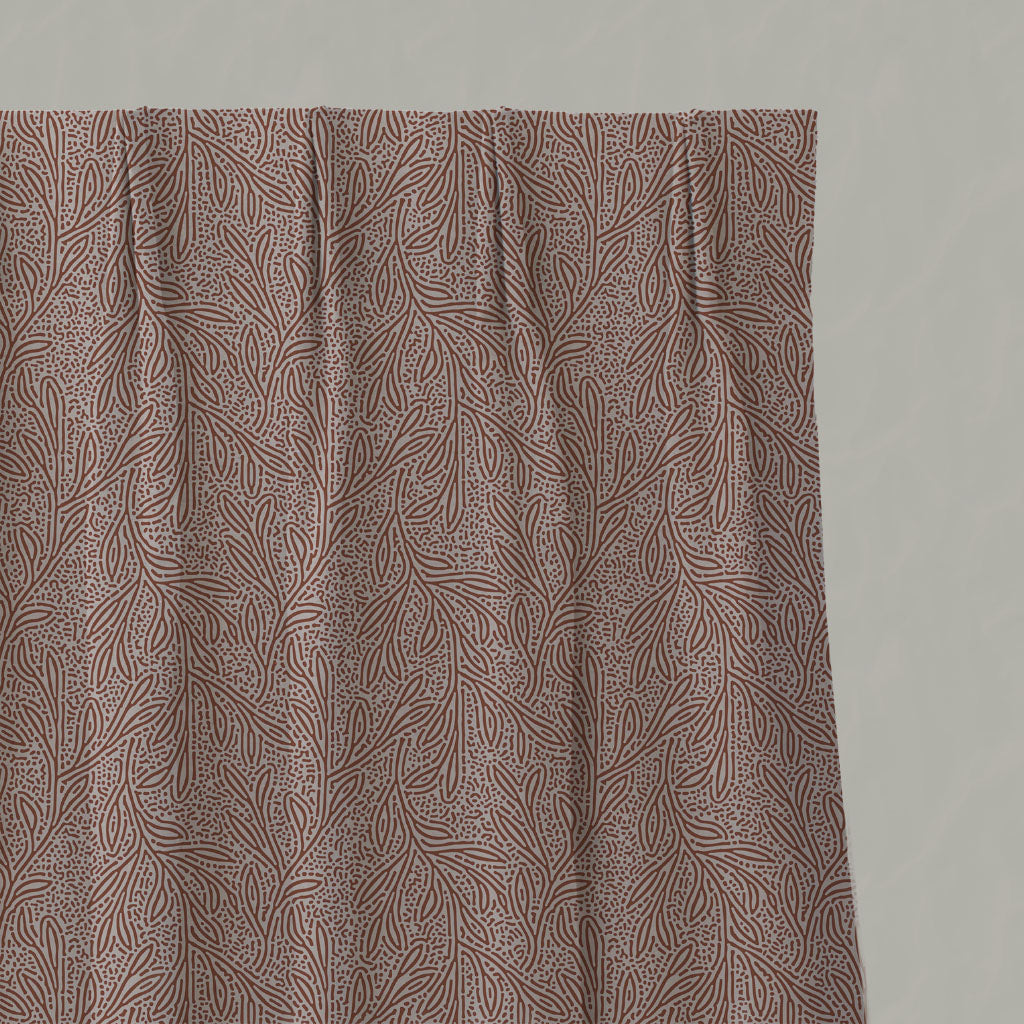 Red / Orange Botanical Linen Pleated Curtains - Alma Terracotta - Natural base fabric.
