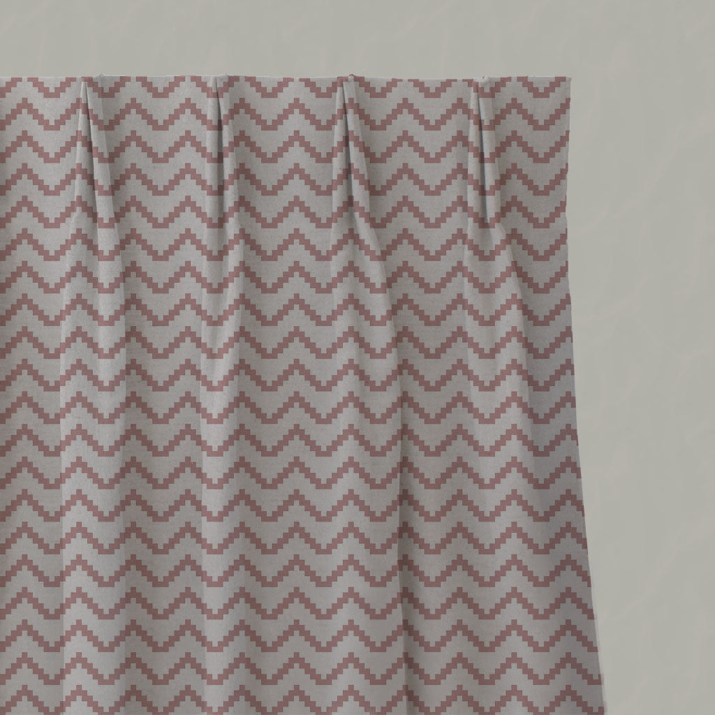 Pink Patterned Linen Pleated Curtains - Azig Dusty Pink - Natural base fabric.