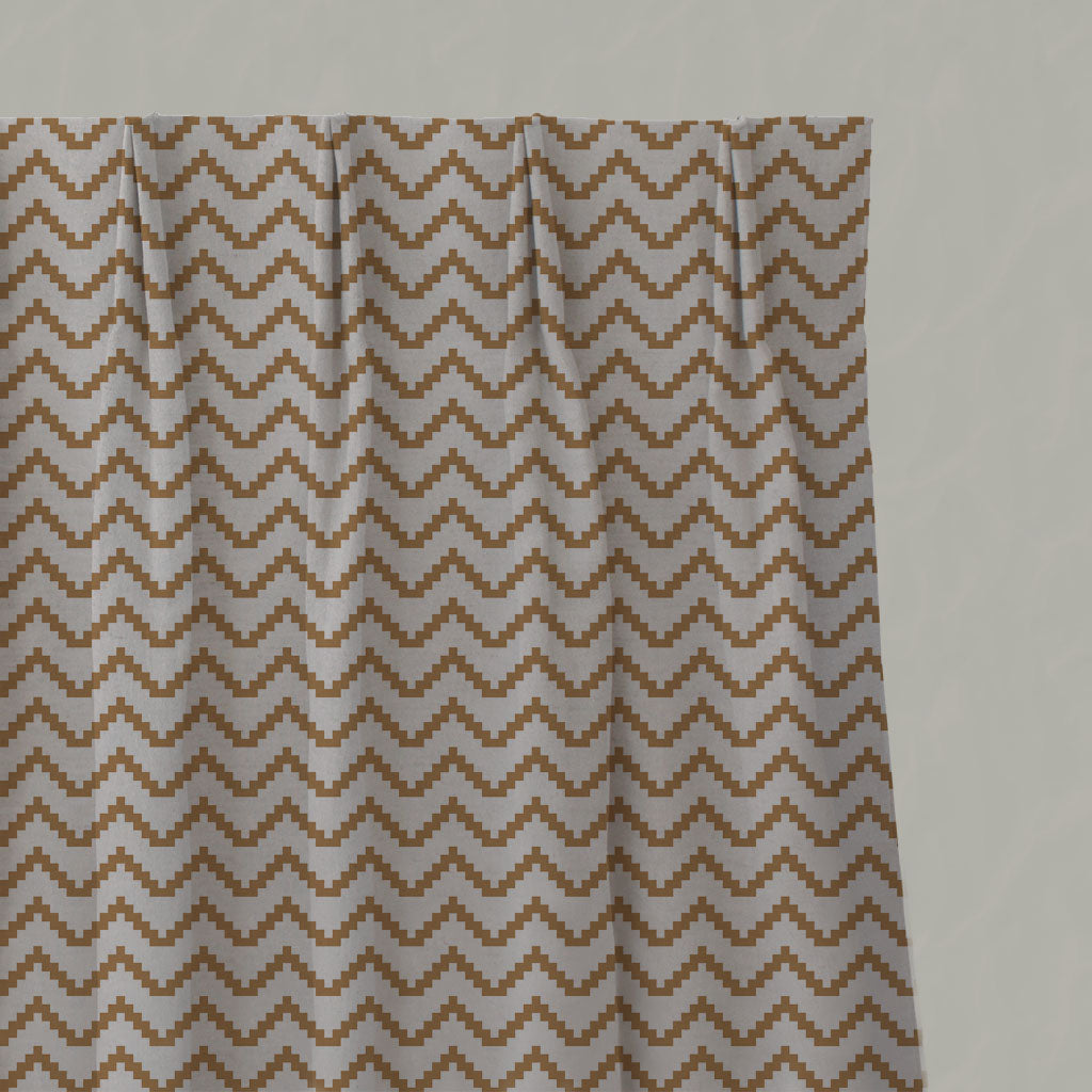 Orange / Yellow Patterned Linen Pleated Curtains - Azig Gold Ochre - Natural base fabric.