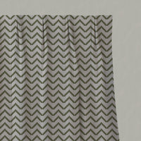 Green Patterned Linen Pleated Curtains - Azig Khaki - Natural base fabric.