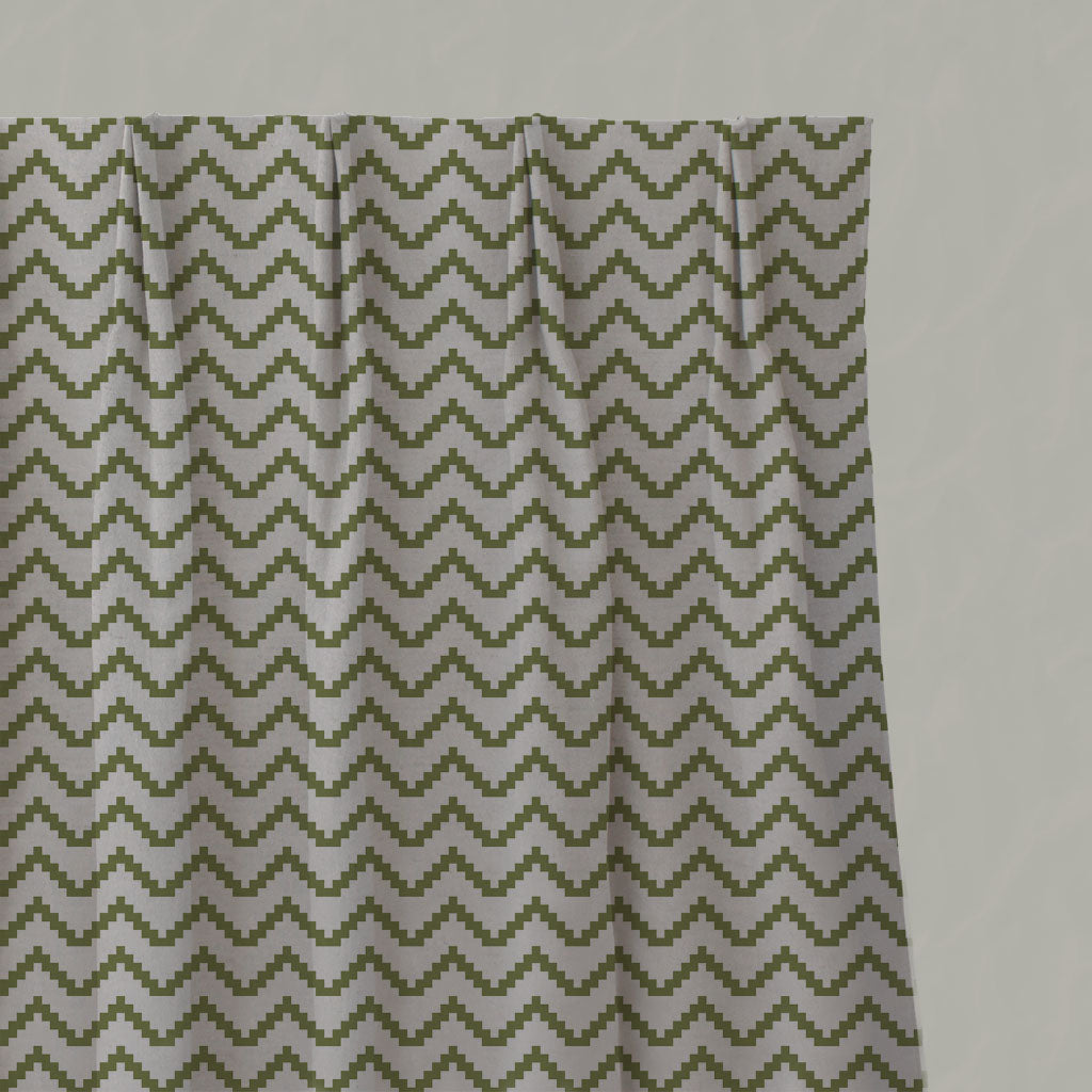 Green Patterned Linen Pleated Curtains - Azig Leaf - Natural base fabric.