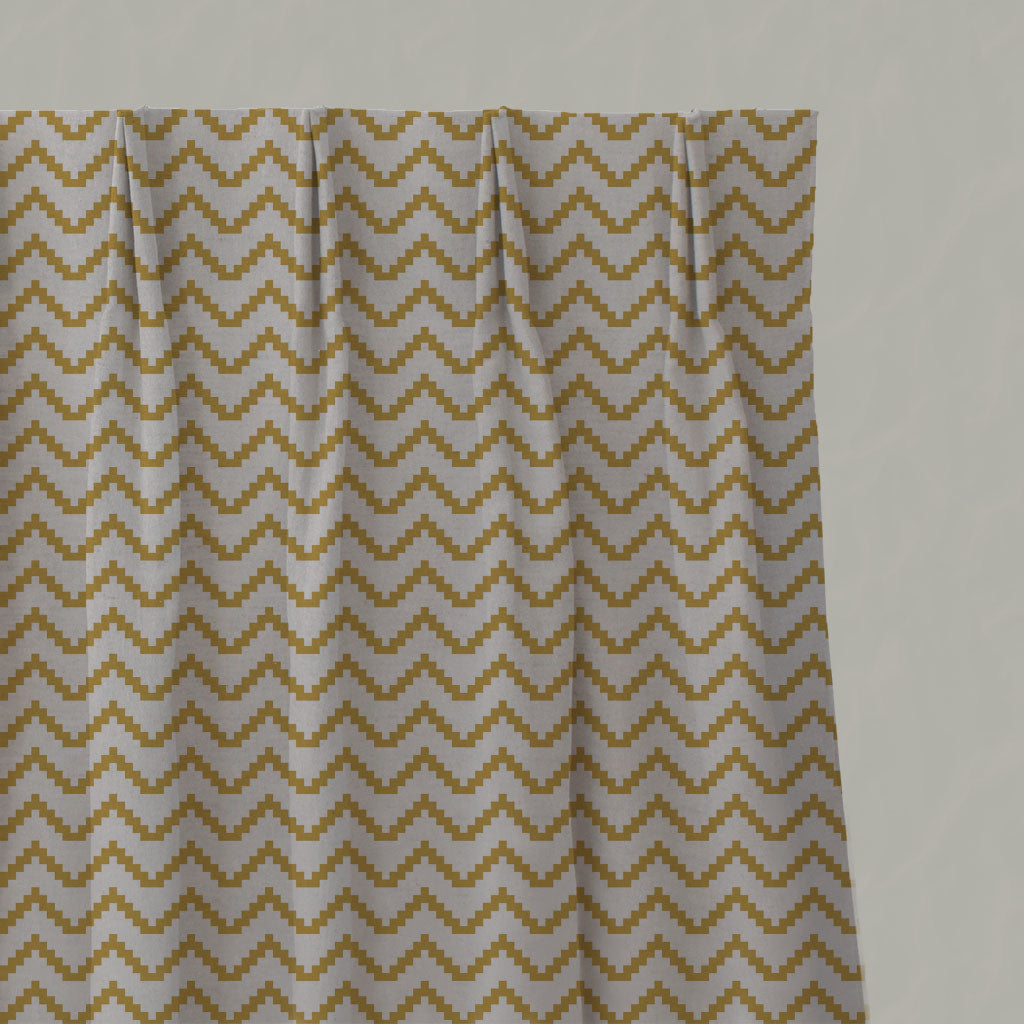 Yellow Patterned Linen Pleated Curtains - Azig Mustard - Natural base fabric.