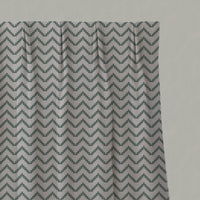 Green Patterned Linen Pleated Curtains - Azig Sage - Natural base fabric.