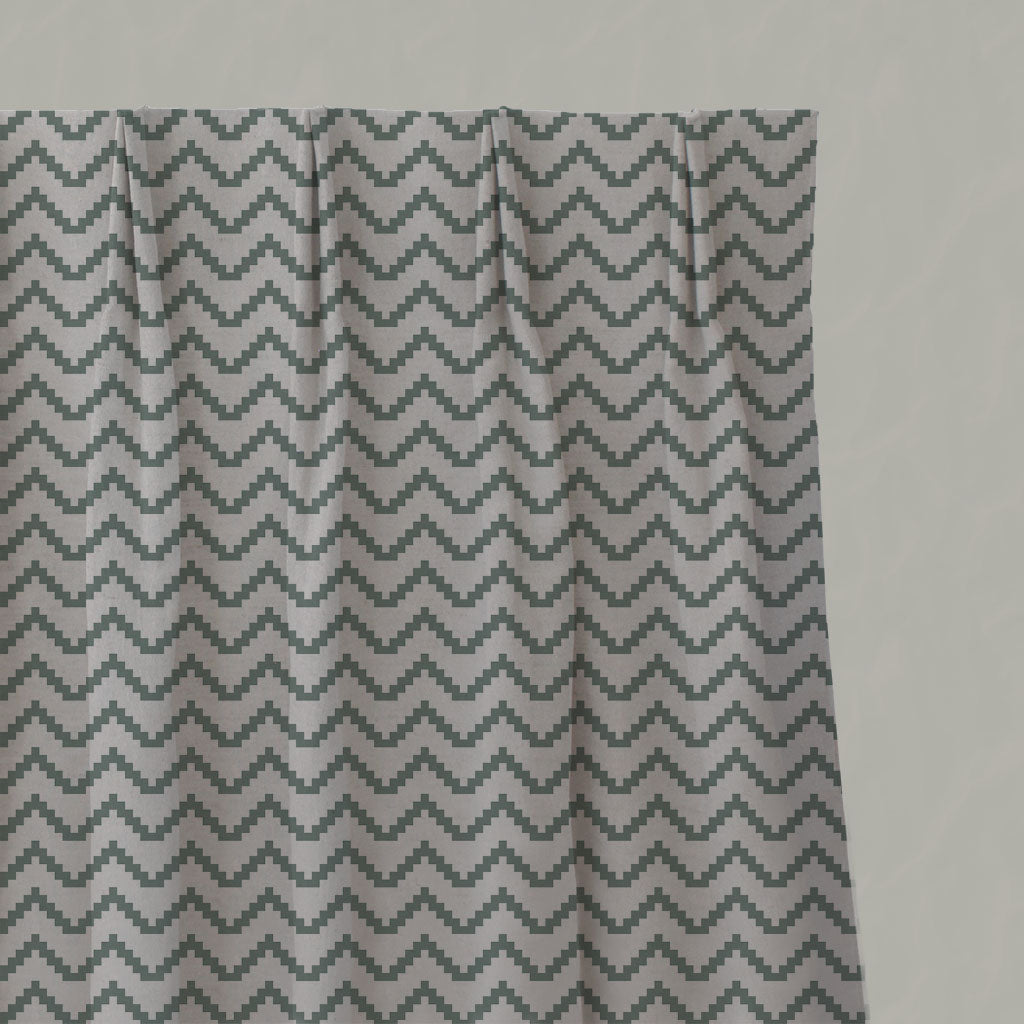 Green Patterned Linen Pleated Curtains - Azig Sage - Natural base fabric.