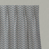Blue Patterned Linen Pleated Curtains - Azig Sky - Natural base fabric.
